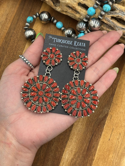 Coral Cluster Earrings by Arthur J Williams, Navajo