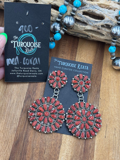 Coral Cluster Earrings by Arthur J Williams, Navajo
