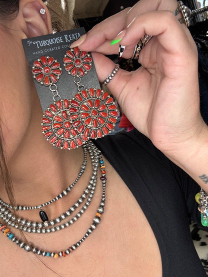 Coral Cluster Earrings by Arthur J Williams, Navajo