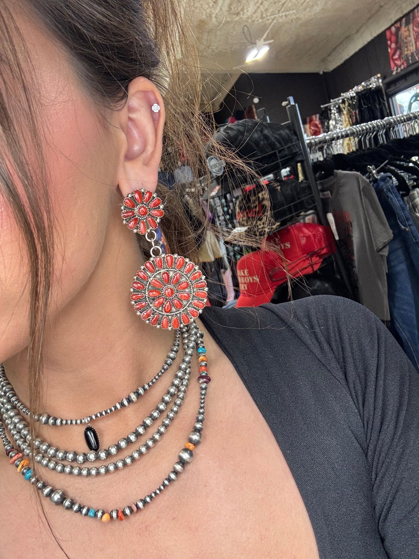Coral Cluster Earrings by Arthur J Williams, Navajo