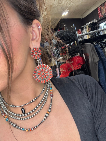 Coral Cluster Earrings by Arthur J Williams, Navajo