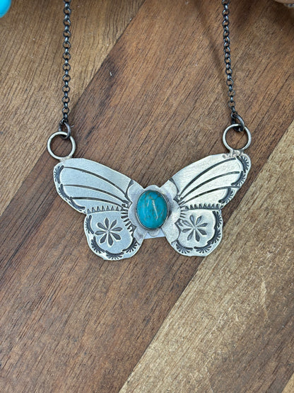 Kingman Turquoise #922-33 Butterfly Necklace by Rick Enriquez, Navajo