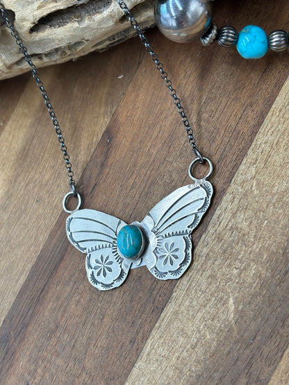Kingman Turquoise #922-33 Butterfly Necklace by Rick Enriquez, Navajo