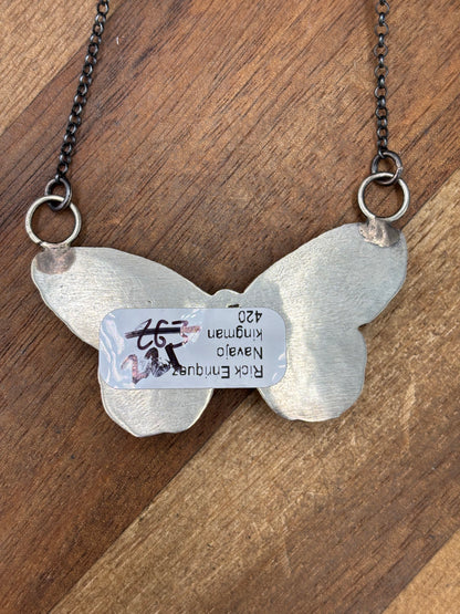 Kingman Turquoise #922-33 Butterfly Necklace by Rick Enriquez, Navajo