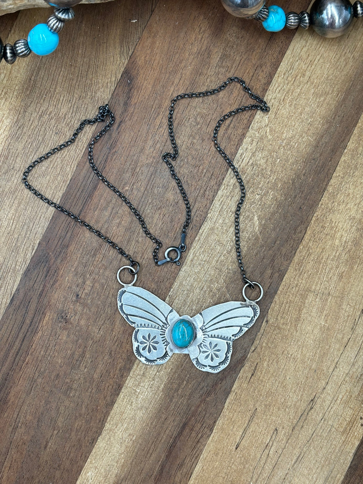 Kingman Turquoise #922-33 Butterfly Necklace by Rick Enriquez, Navajo