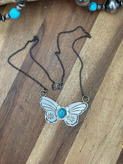 Kingman Turquoise #922-33 Butterfly Necklace by Rick Enriquez, Navajo