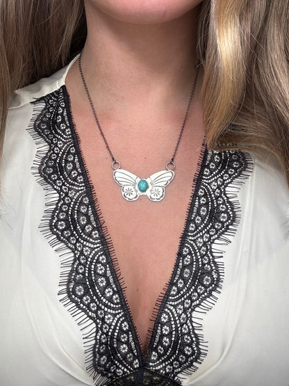 Kingman Turquoise #922-33 Butterfly Necklace by Rick Enriquez, Navajo