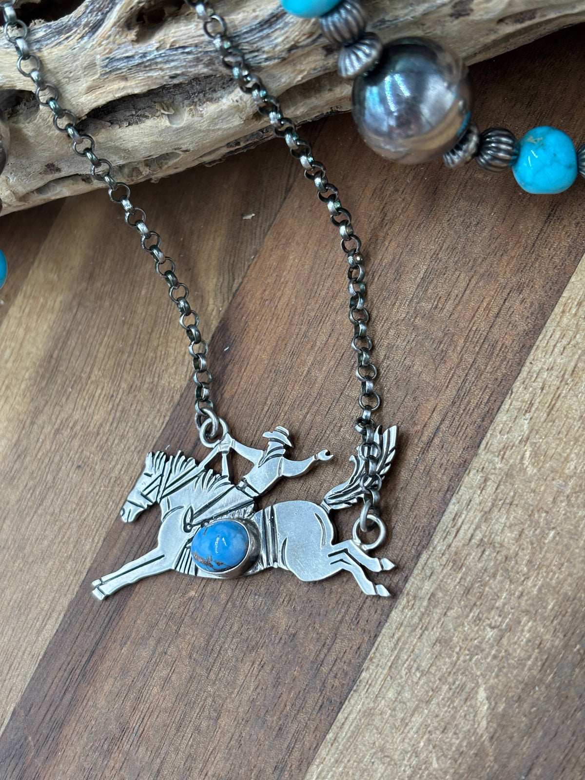 Golden Hills #922-34 Bronc Necklace by Charles Johnson II, Navajo