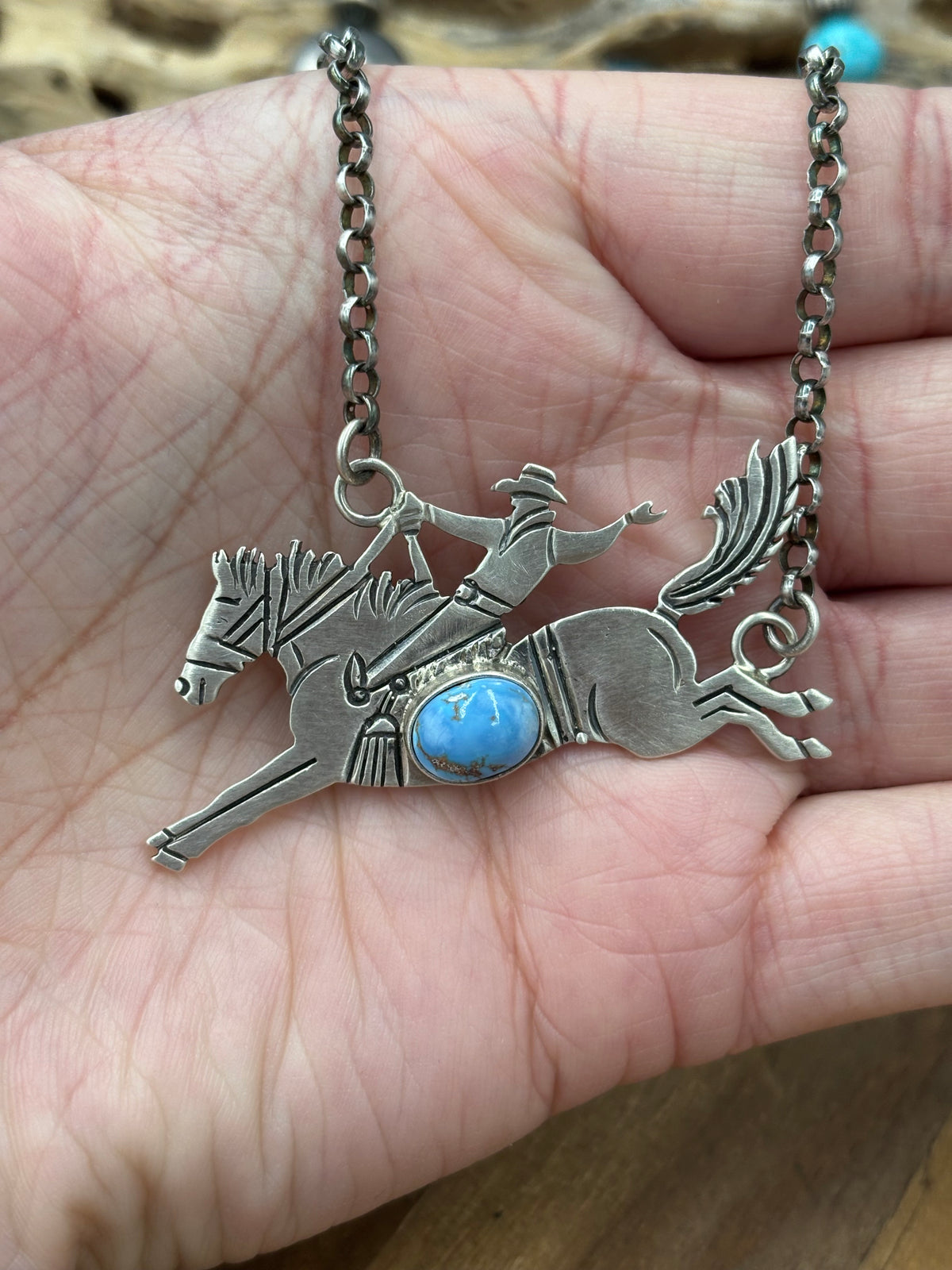 Golden Hills #922-34 Bronc Necklace by Charles Johnson II, Navajo