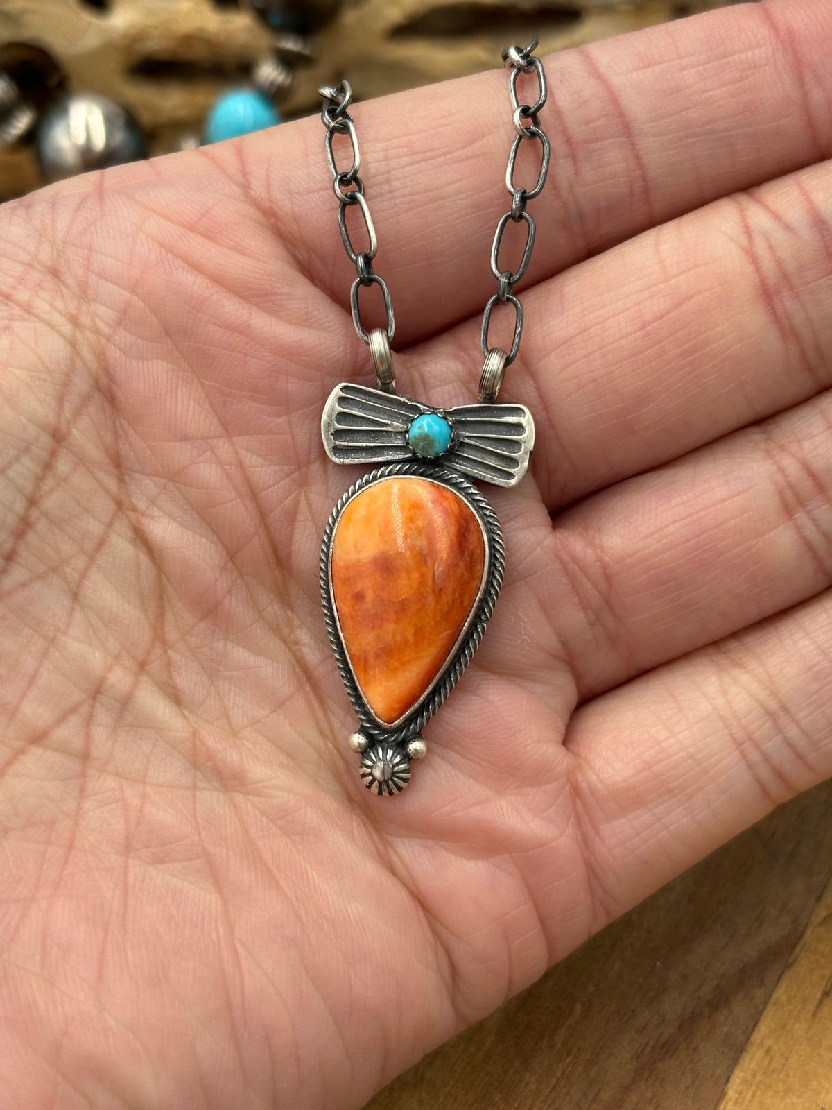 Orange Spiny #922-36 Necklace by Verley Betone, Navajo