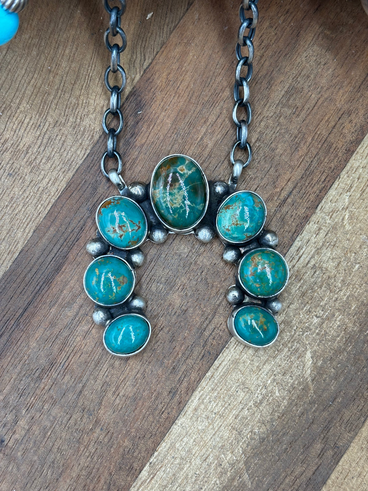 Kingman Turquoise #923-4A Naja Necklace by Augustine Largo, Navajo
