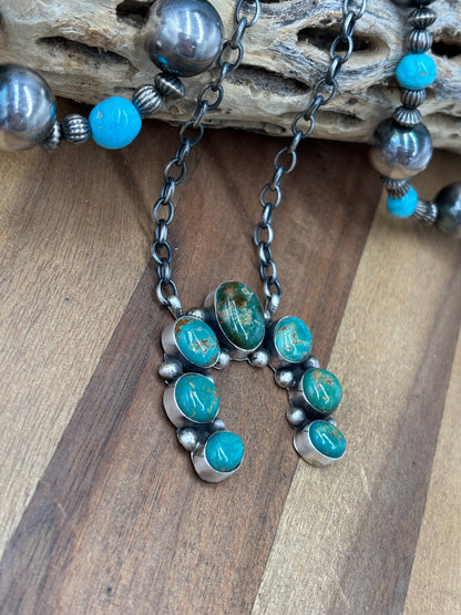 Kingman Turquoise #923-4A Naja Necklace by Augustine Largo, Navajo