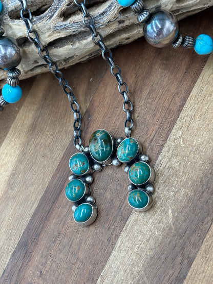 Kingman Turquoise #923-4A Naja Necklace by Augustine Largo, Navajo