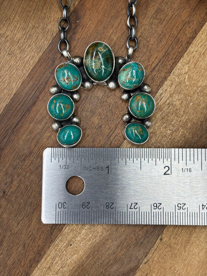 Kingman Turquoise #923-4A Naja Necklace by Augustine Largo, Navajo