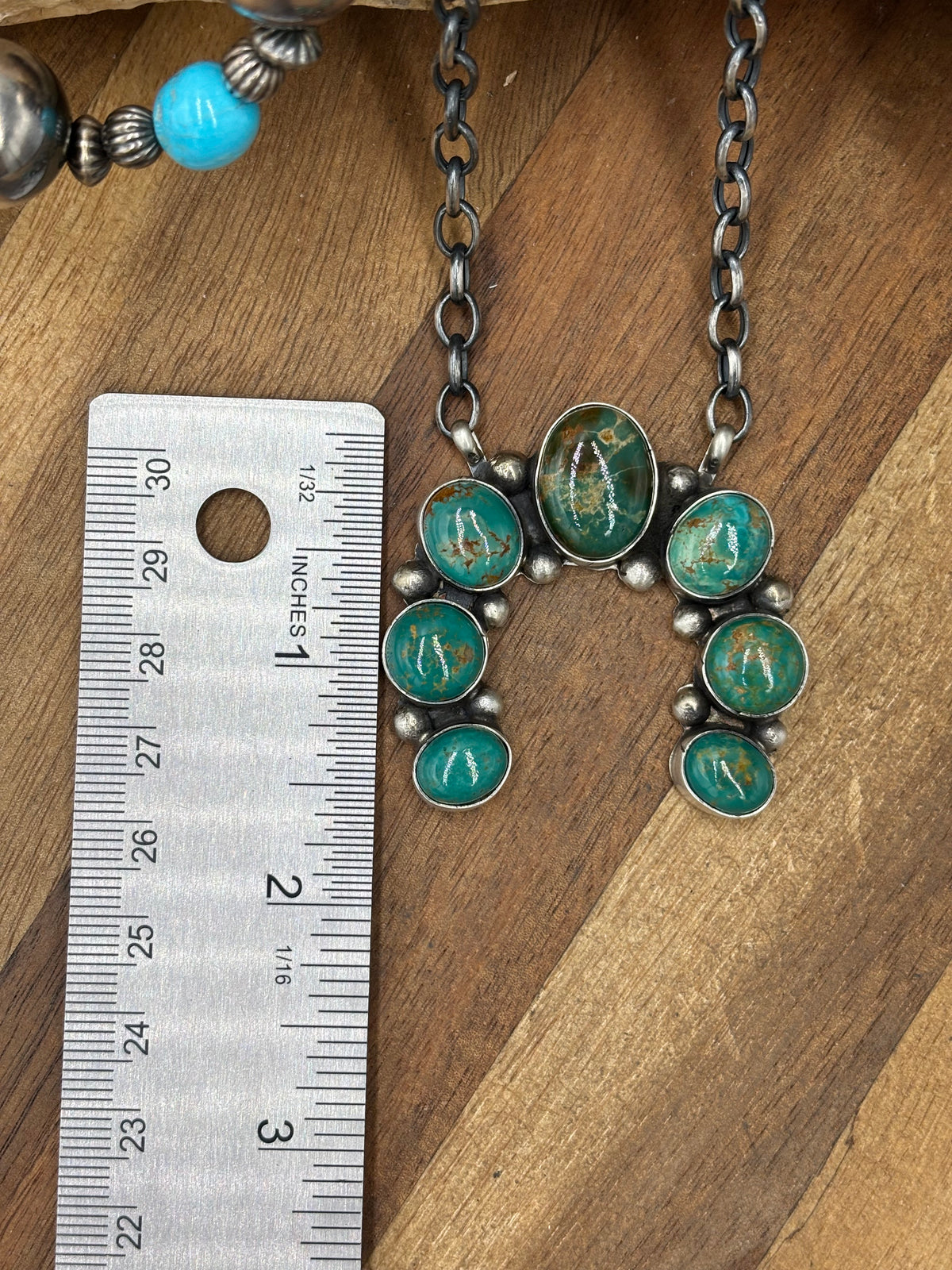 Kingman Turquoise #923-4A Naja Necklace by Augustine Largo, Navajo