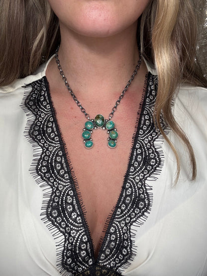 Kingman Turquoise #923-4A Naja Necklace by Augustine Largo, Navajo