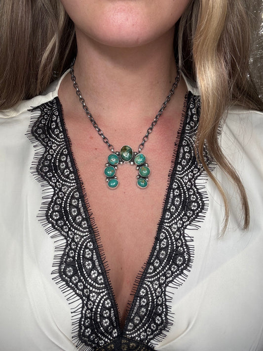 Kingman Turquoise #923-4A Naja Necklace by Augustine Largo, Navajo
