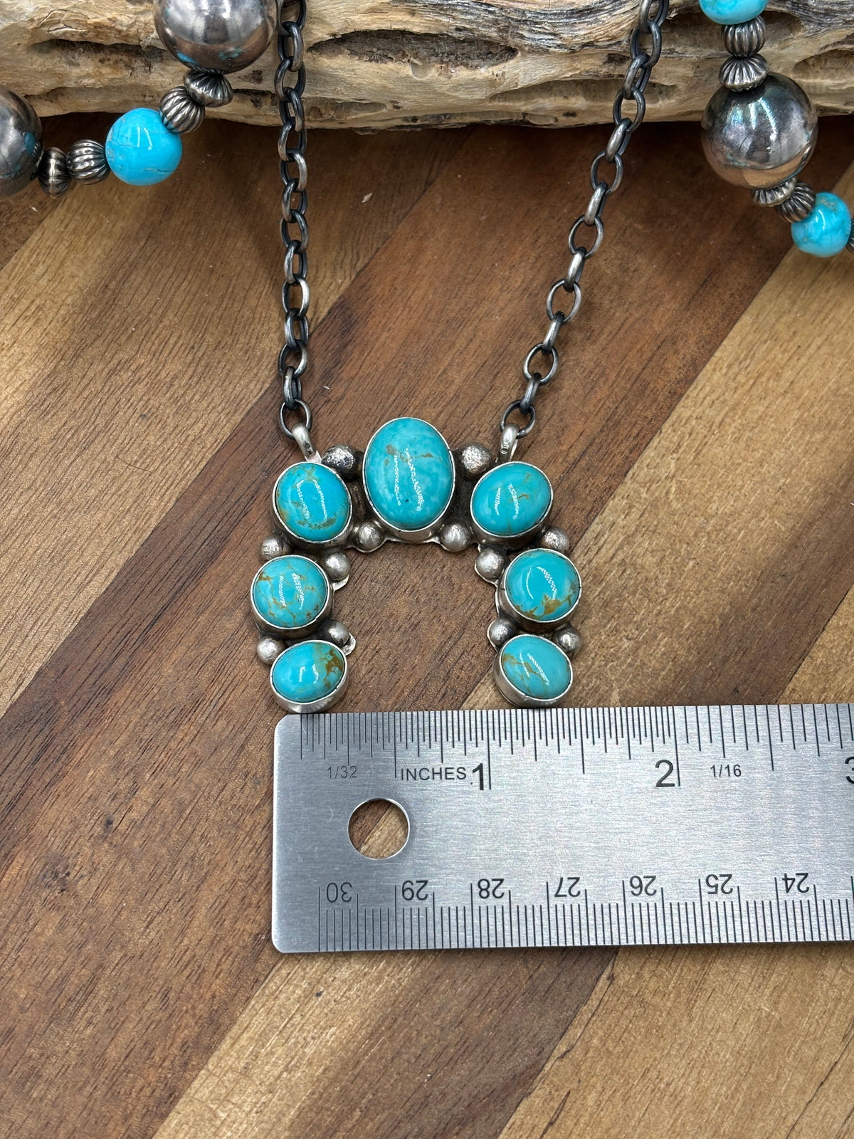 Kingman Turquoise #923-4C Naja Necklace by Augustine Largo, Navajo