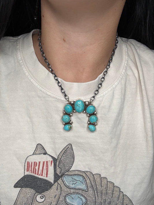 Kingman Turquoise #923-4C Naja Necklace by Augustine Largo, Navajo