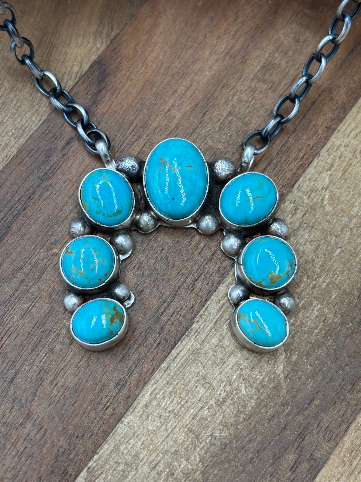 Kingman Turquoise #923-4C Naja Necklace by Augustine Largo, Navajo