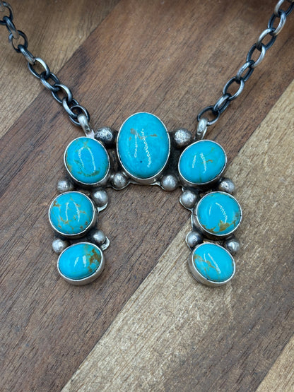 Kingman Turquoise #923-4C Naja Necklace by Augustine Largo, Navajo