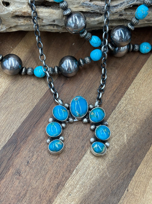 Kingman Turquoise #923-4D Naja Necklace by Augustine Largo, Navajo