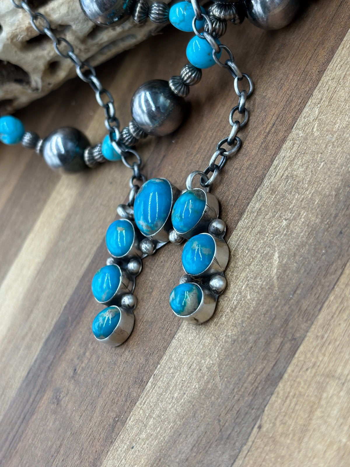 Kingman Turquoise #923-4D Naja Necklace by Augustine Largo, Navajo