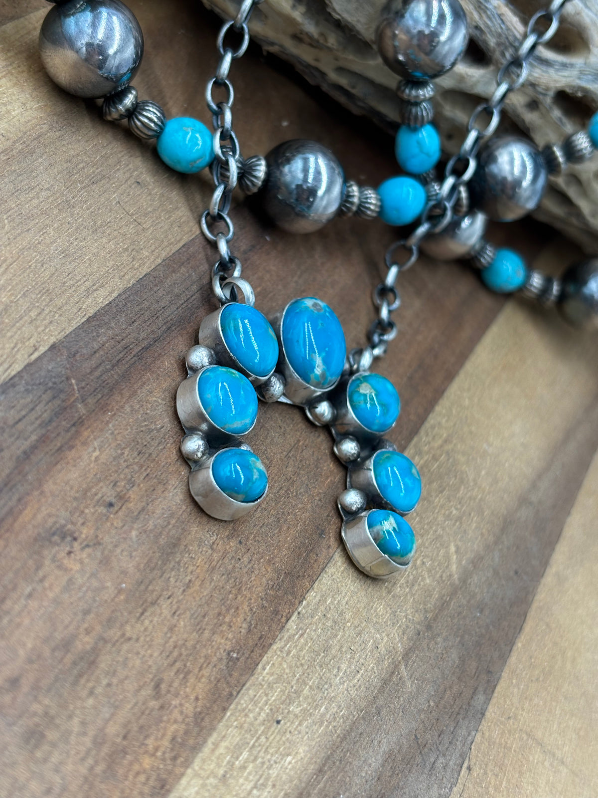 Kingman Turquoise #923-4D Naja Necklace by Augustine Largo, Navajo