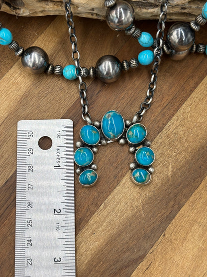 Kingman Turquoise #923-4D Naja Necklace by Augustine Largo, Navajo