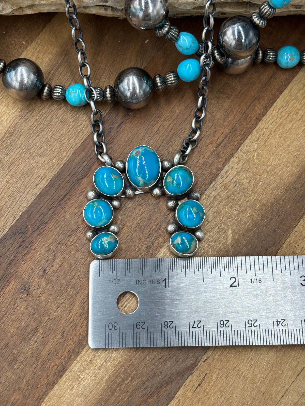 Kingman Turquoise #923-4D Naja Necklace by Augustine Largo, Navajo