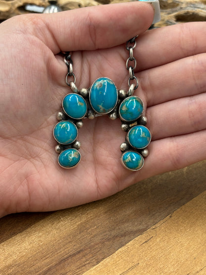 Kingman Turquoise #923-4D Naja Necklace by Augustine Largo, Navajo