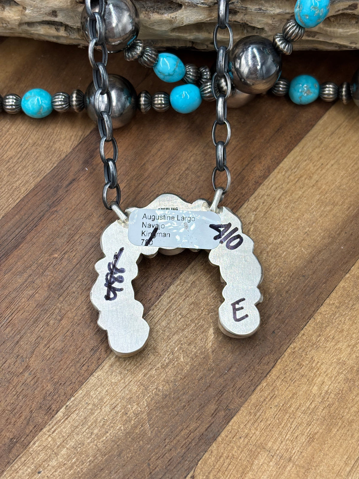 Kingman Turquoise #923-4E Naja Necklace by Augustine Largo, Navajo
