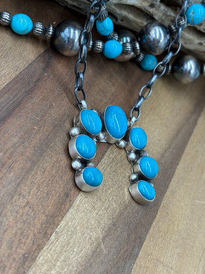 Kingman Turquoise #923-4E Naja Necklace by Augustine Largo, Navajo