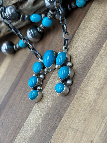 Kingman Turquoise #923-4E Naja Necklace by Augustine Largo, Navajo