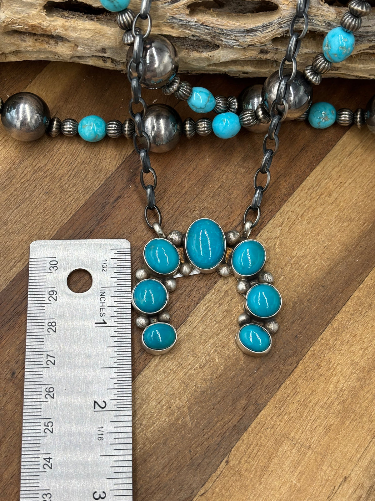 Kingman Turquoise #923-4E Naja Necklace by Augustine Largo, Navajo