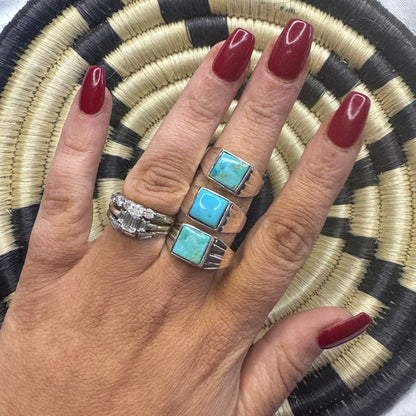Men’s Square Stone Turquoise Rings Sterling Silver & Turquoise Various Sizes