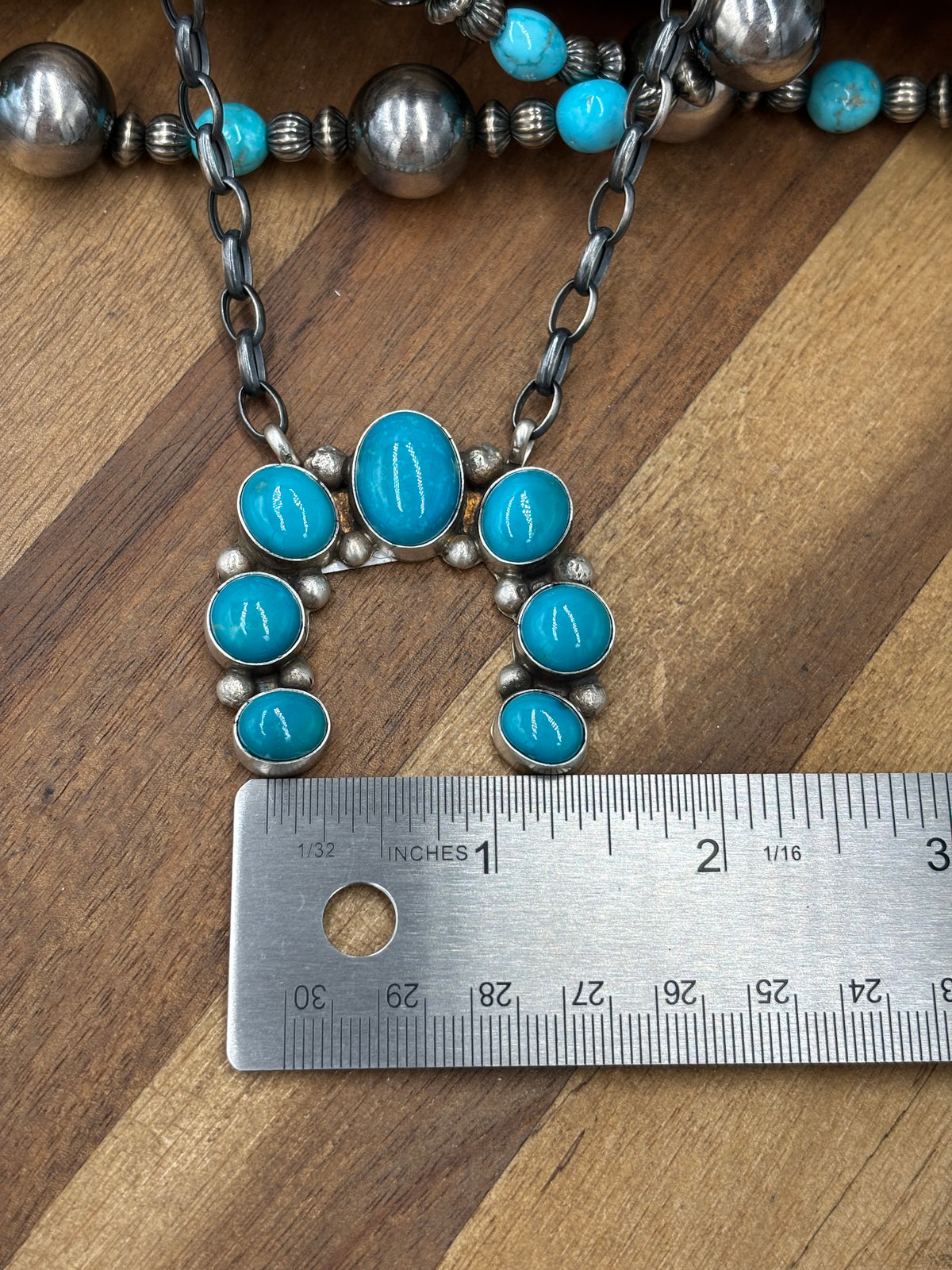 Kingman Turquoise #923-4E Naja Necklace by Augustine Largo, Navajo