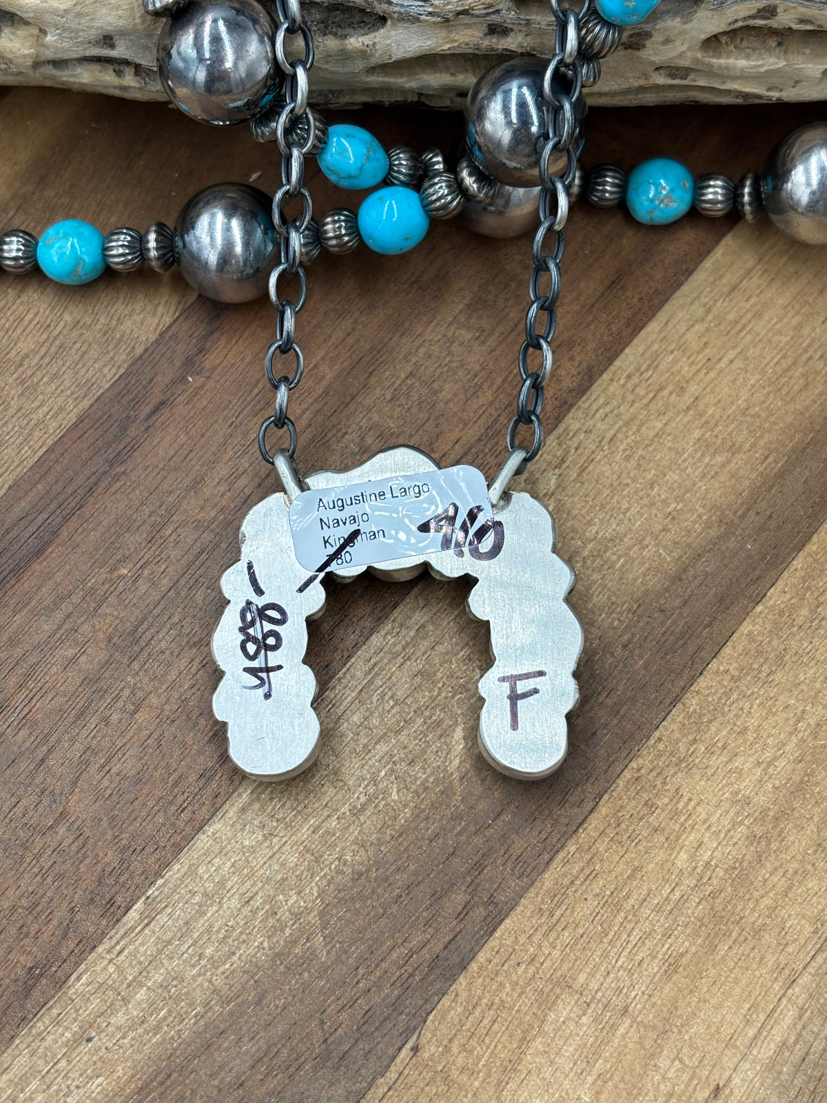 Kingman Turquoise #923-4F Naja Necklace by Augustine Largo, Navajo