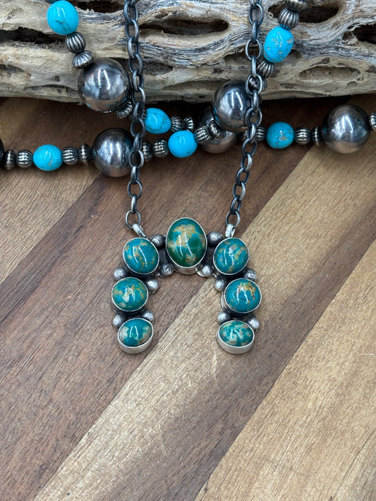 Kingman Turquoise #923-4F Naja Necklace by Augustine Largo, Navajo
