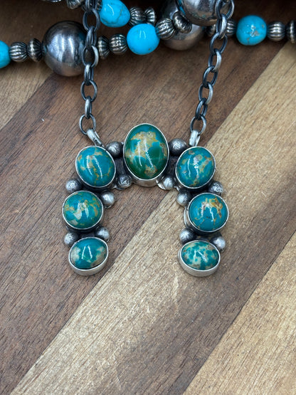 Kingman Turquoise #923-4F Naja Necklace by Augustine Largo, Navajo