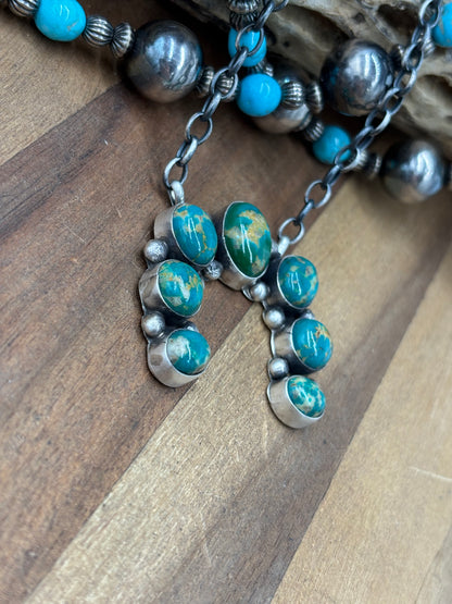Kingman Turquoise #923-4F Naja Necklace by Augustine Largo, Navajo