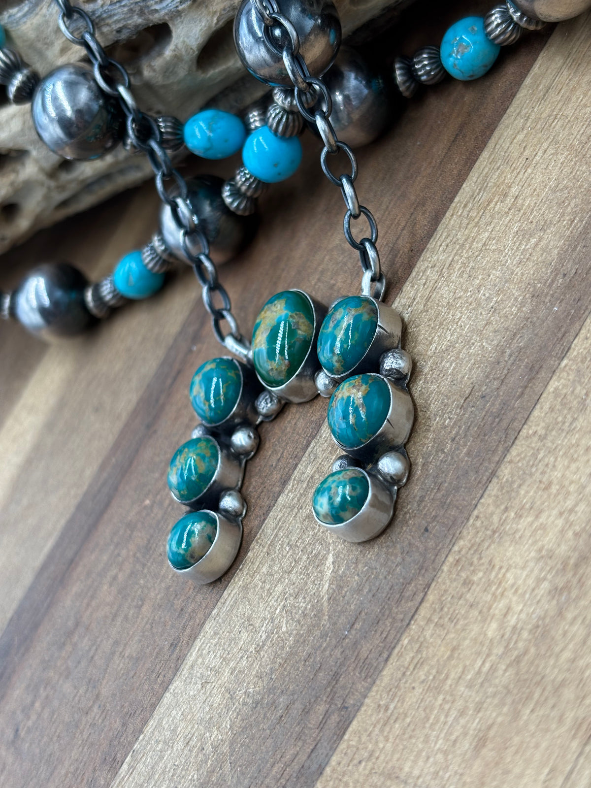Kingman Turquoise #923-4F Naja Necklace by Augustine Largo, Navajo
