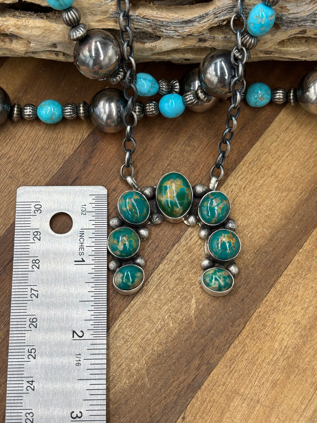 Kingman Turquoise #923-4F Naja Necklace by Augustine Largo, Navajo