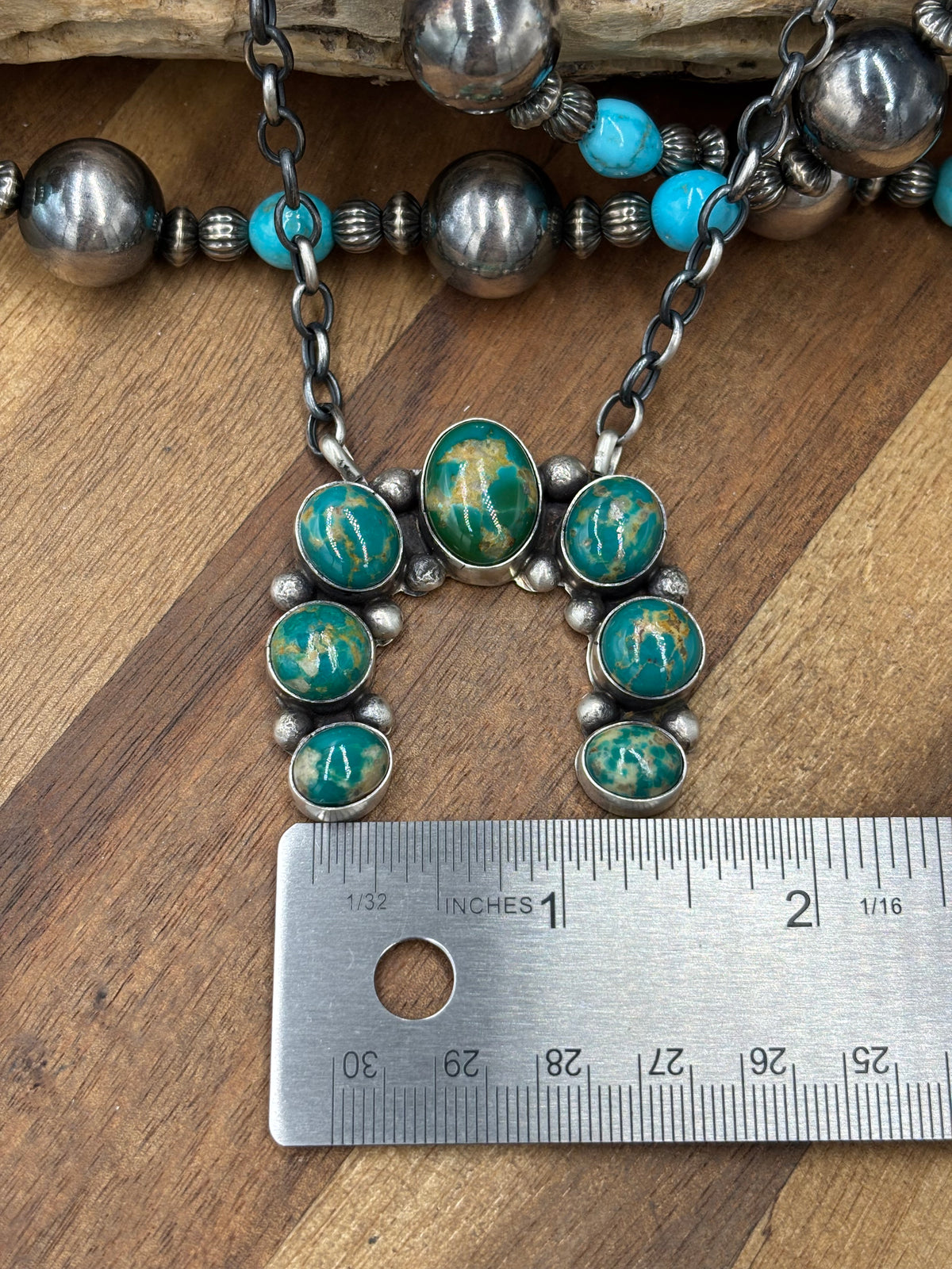 Kingman Turquoise #923-4F Naja Necklace by Augustine Largo, Navajo
