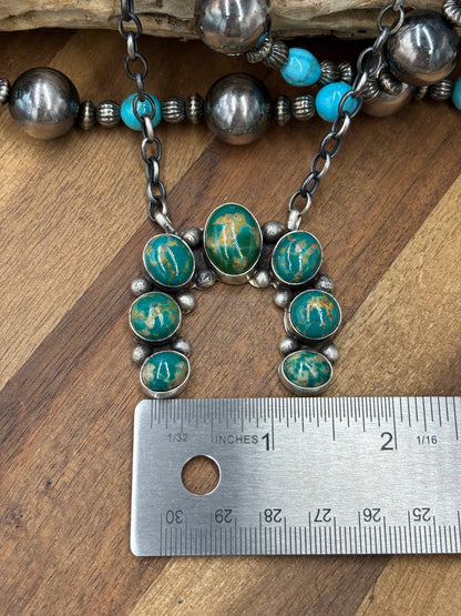 Kingman Turquoise #923-4F Naja Necklace by Augustine Largo, Navajo