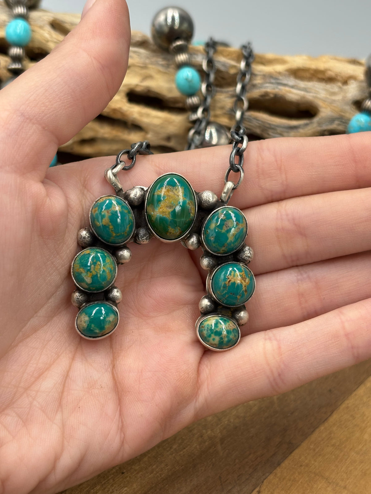 Kingman Turquoise #923-4F Naja Necklace by Augustine Largo, Navajo