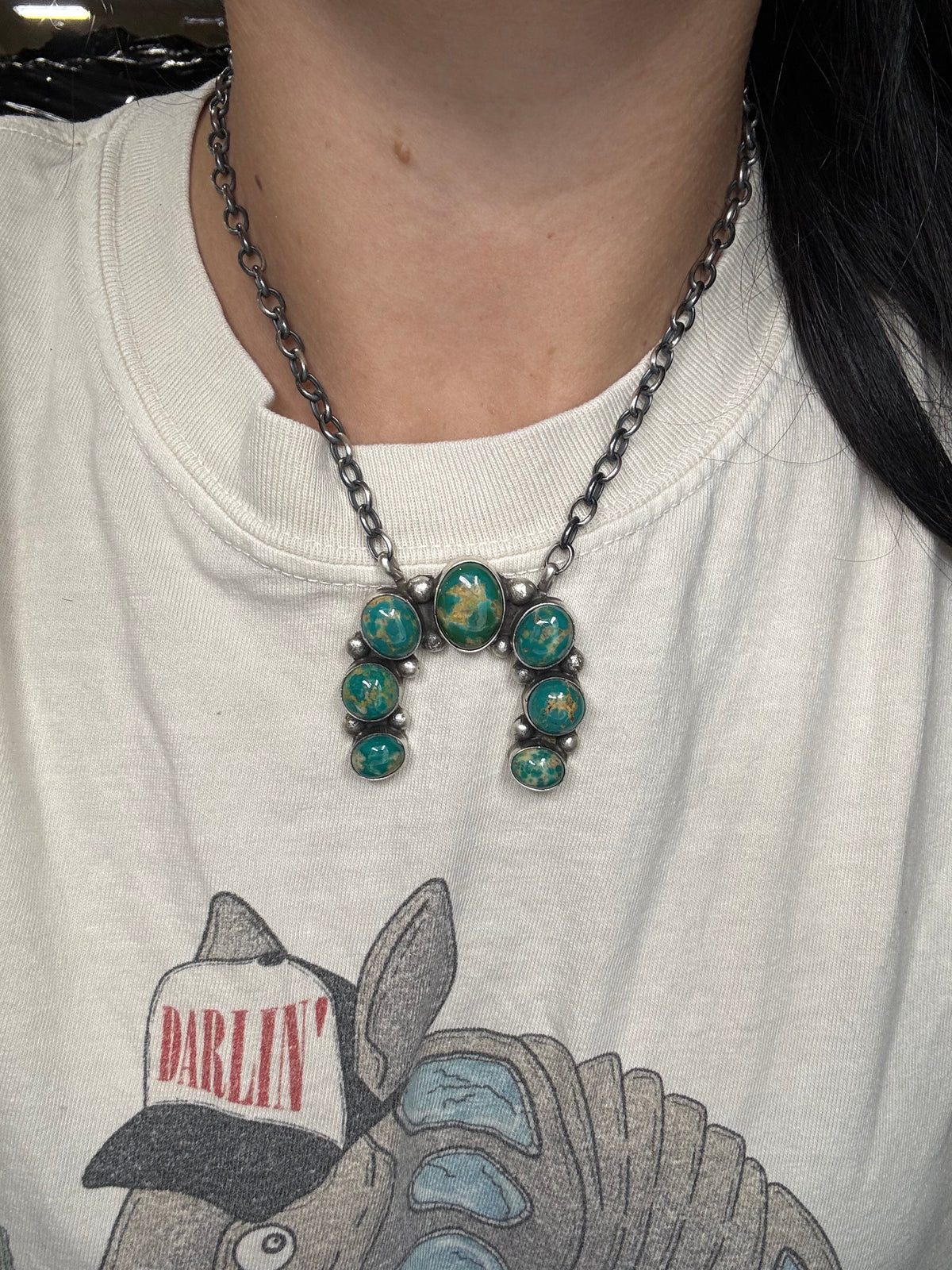 Kingman Turquoise #923-4F Naja Necklace by Augustine Largo, Navajo