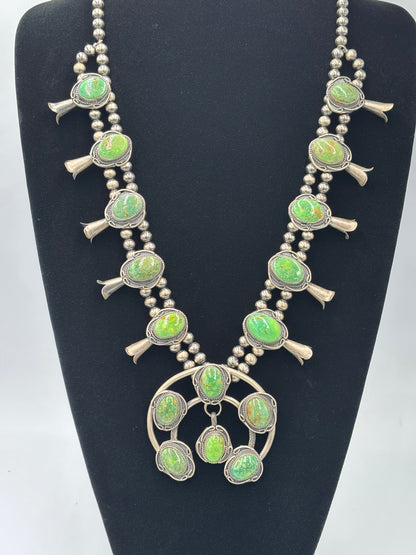 Green Turquoise #923-3 Squash Blossom Necklace by Gilbert New, Navajo