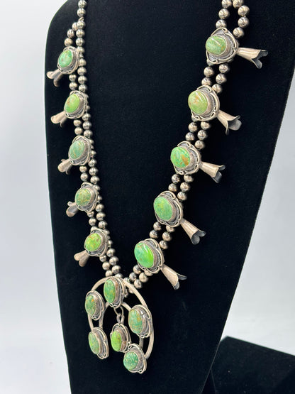 Green Turquoise #923-3 Squash Blossom Necklace by Gilbert New, Navajo