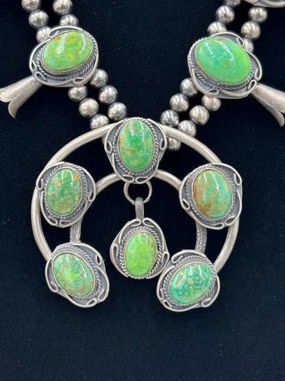 Green Turquoise #923-3 Squash Blossom Necklace by Gilbert New, Navajo
